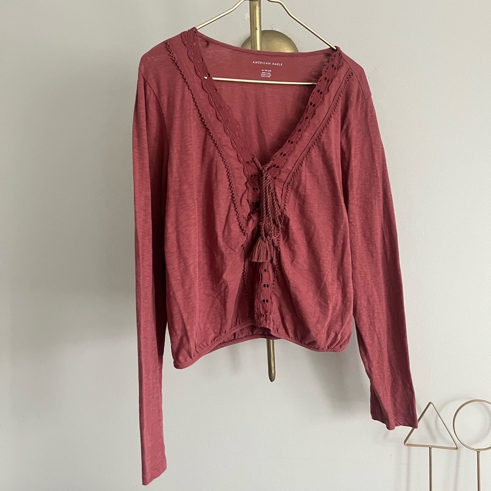 American Eagle Outfitters Women's Bohemian Rust Lace Trim 100% cotton  top XL
